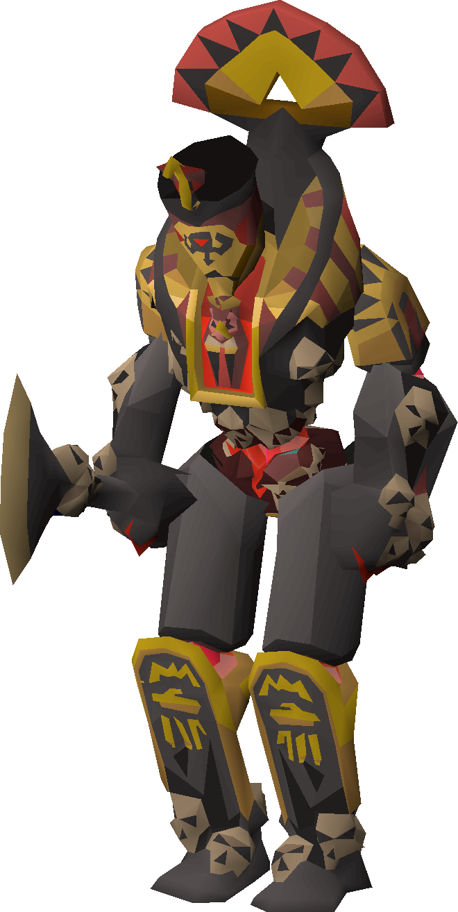 Tumeken's Warden, a gold-and-crimson colossus from Scapelike Idle